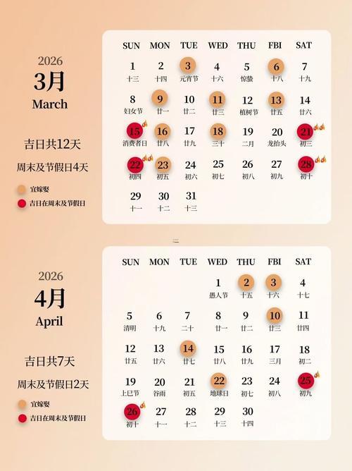 2026年3月的黃道吉日