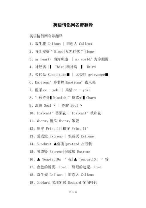 非主流英文情侶網(wǎng)名