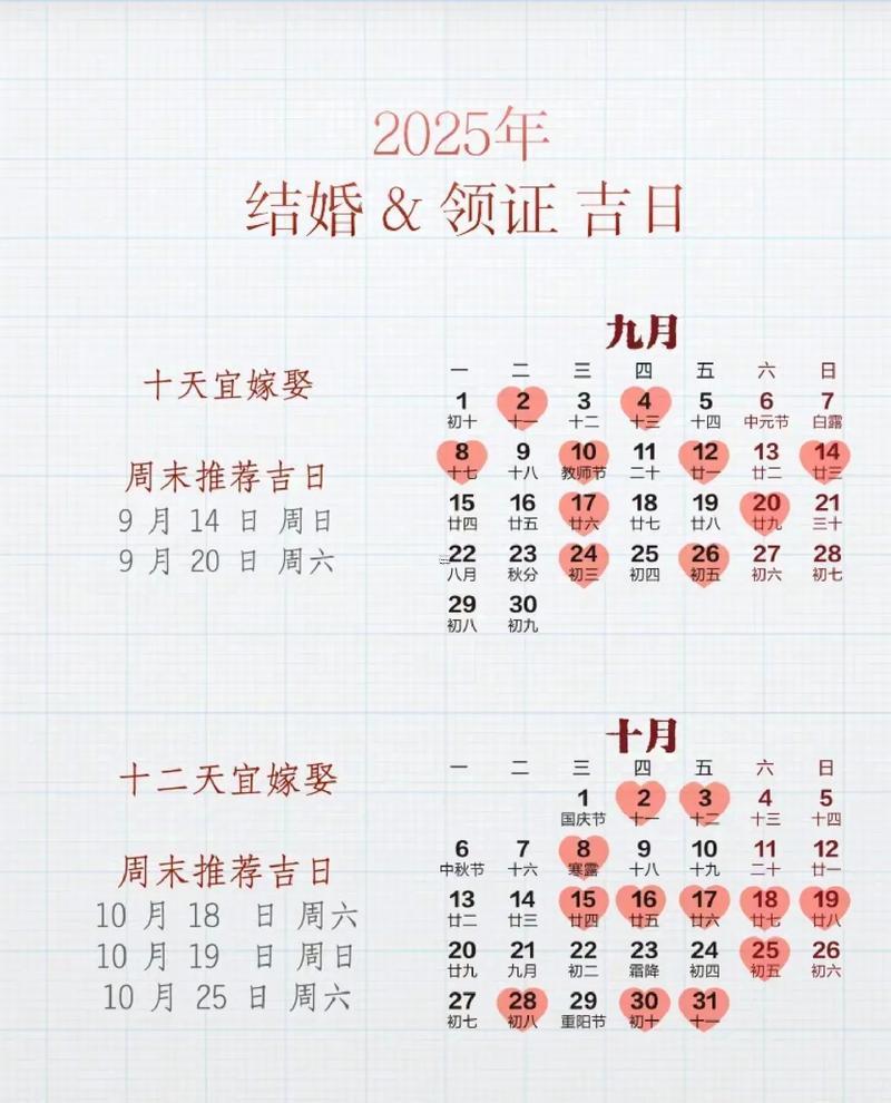 2025年9月結(jié)婚吉日查詢