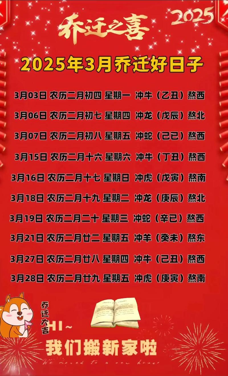 2025年十月搬家黃道吉日