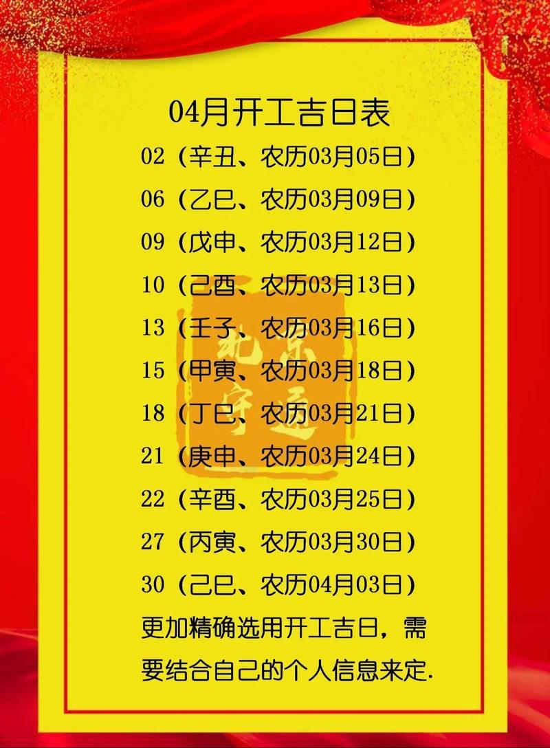 2026年4月份開工裝修吉日